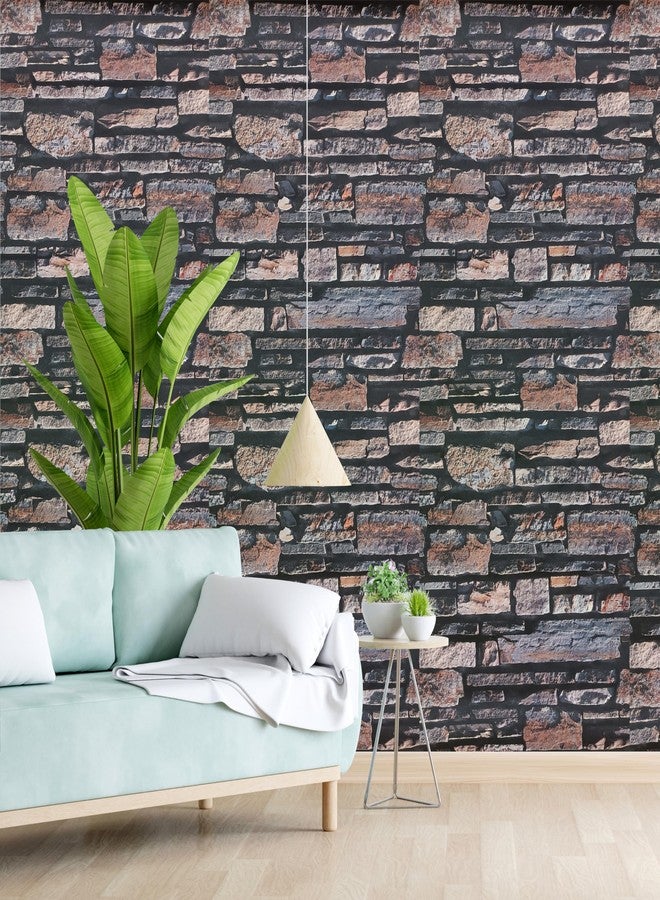 Eurotex Non - Adhesive Textured PVC 3D Stone Brick Wallpaper roll for Walls Home Renovation (57sqft/ Per roll) - 21101 - Image 1
